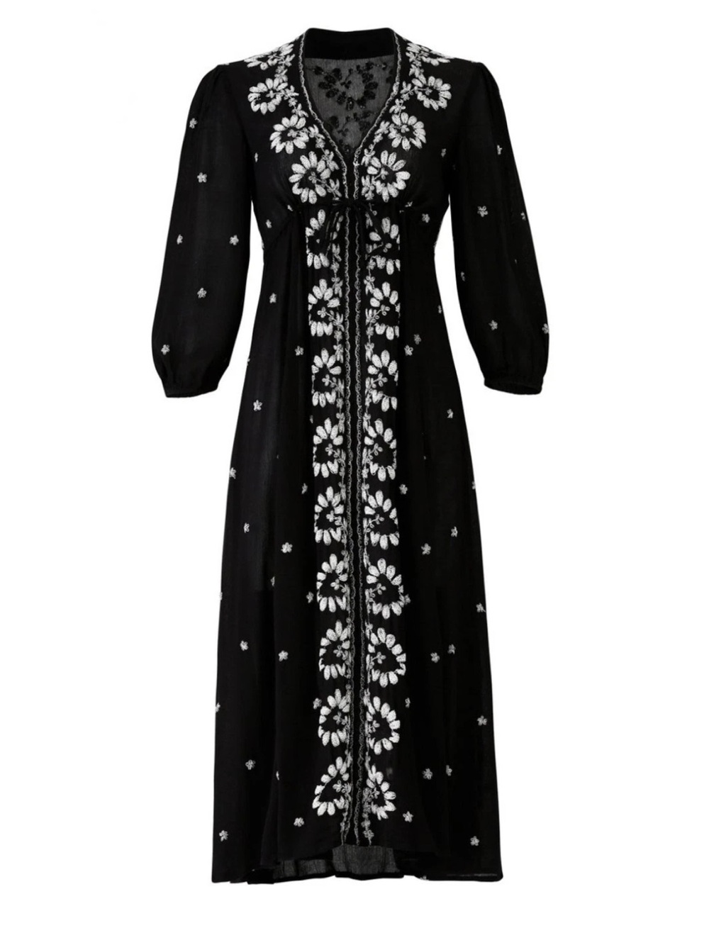 NWT Free People Fable Black Embroidered Midi Dress Boho Festival Size L - Picture 3 of 7